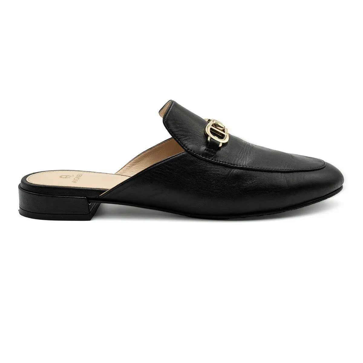 Aigner Fiona Mules Flat Sandals Leather Black Colour For Women