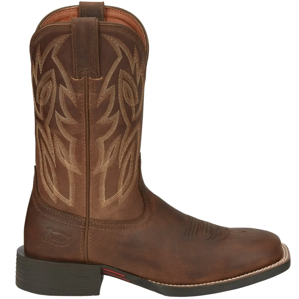Canter 11 Inch Water Buffalo Embroidered Square Toe Pull On Cowboy Boots