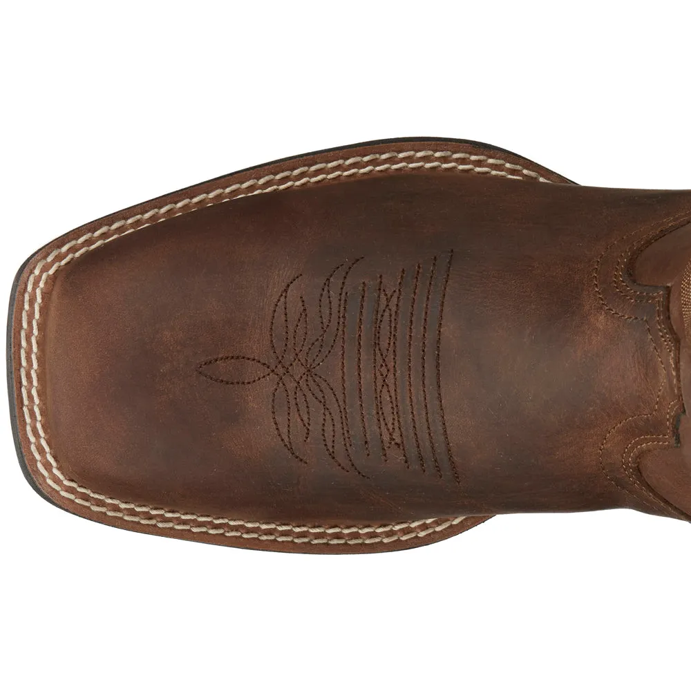 Canter 11 Inch Water Buffalo Embroidered Square Toe Pull On Cowboy Boots