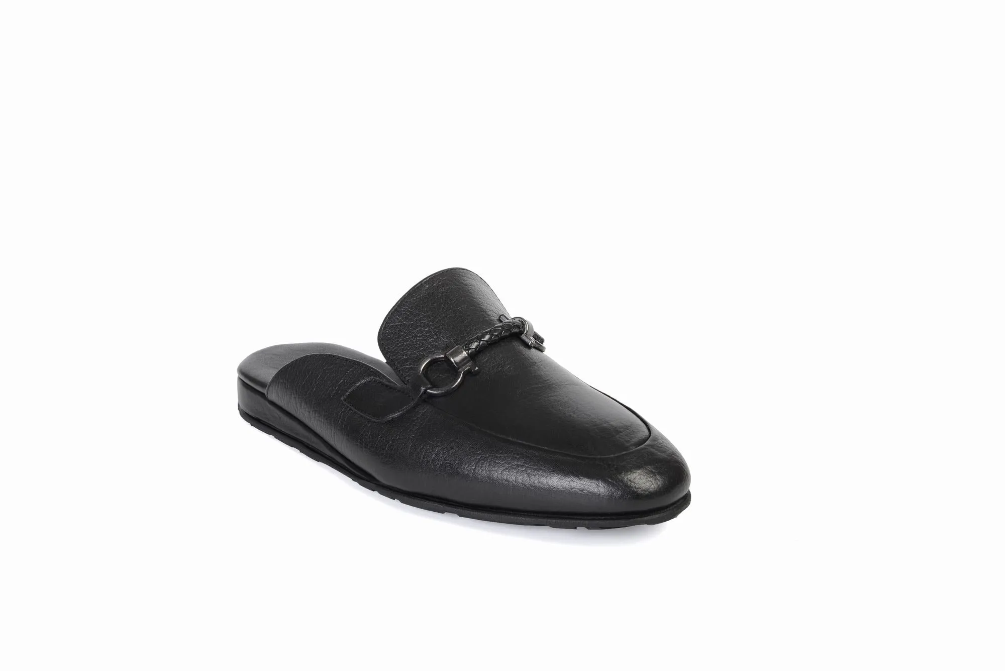 FOOT FEDERATION HORSEBIT MOC-TOE MEN'S LEATHER SLIPPER BLACK