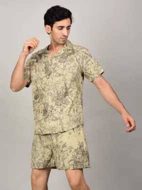 Men's Light Olive Cord Shirt & Short Set