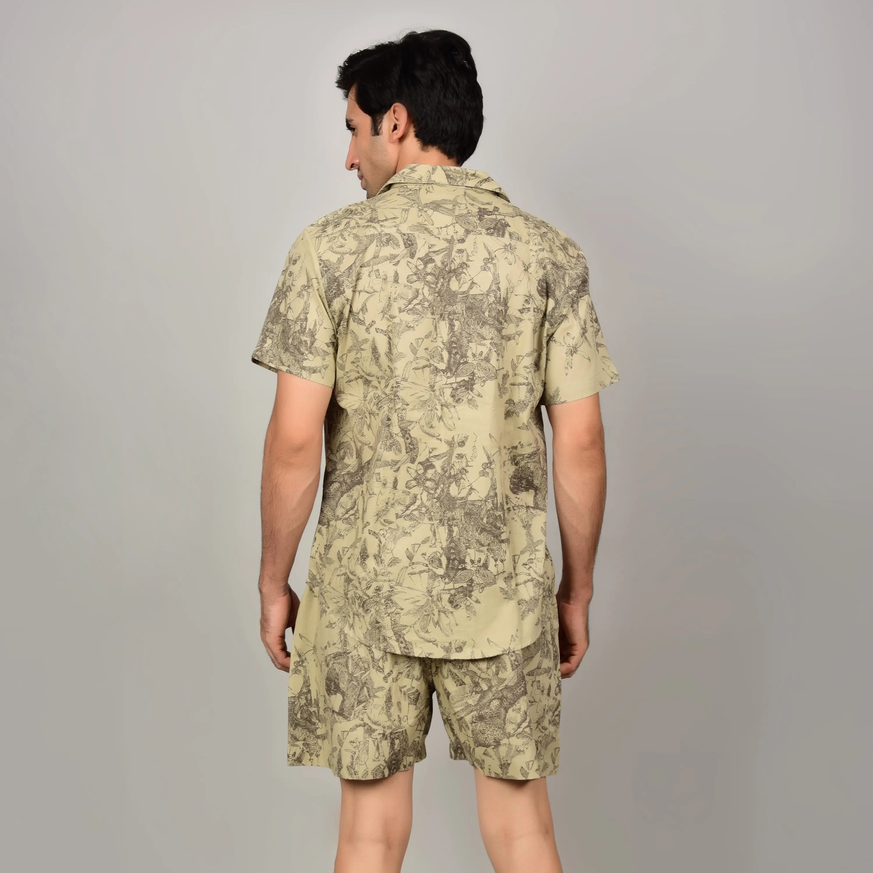 Men's Light Olive Cord Shirt & Short Set