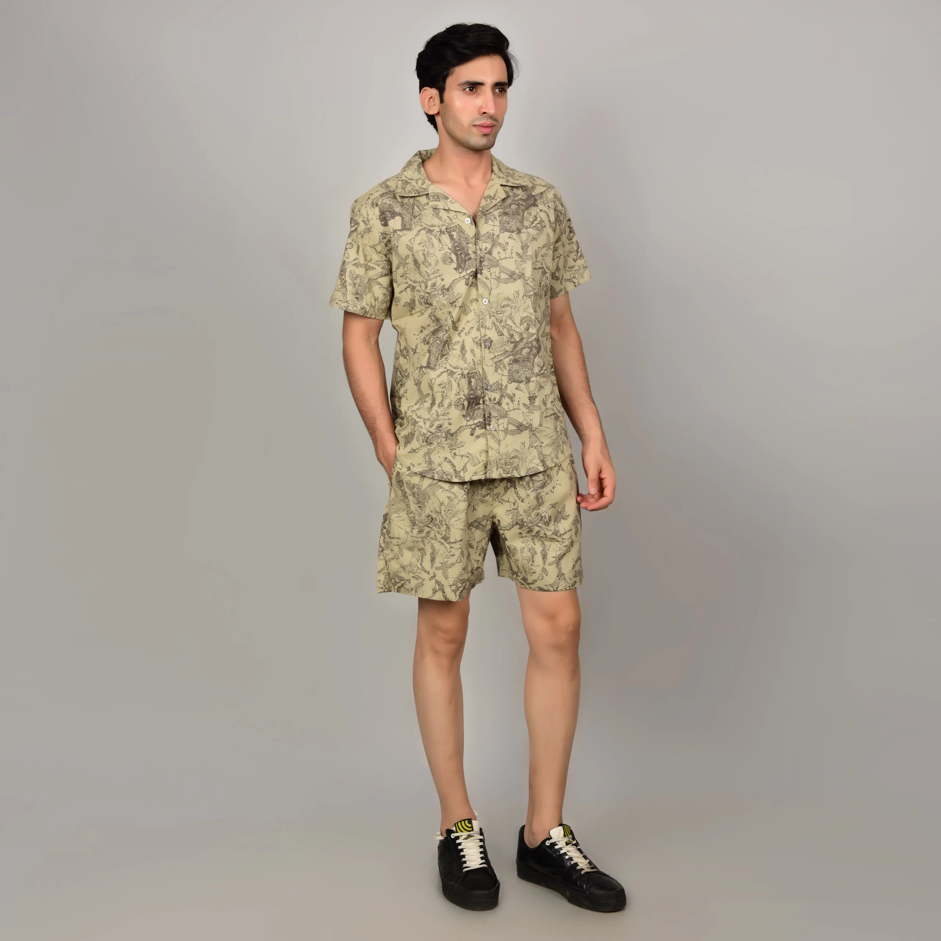 Men's Light Olive Cord Shirt & Short Set