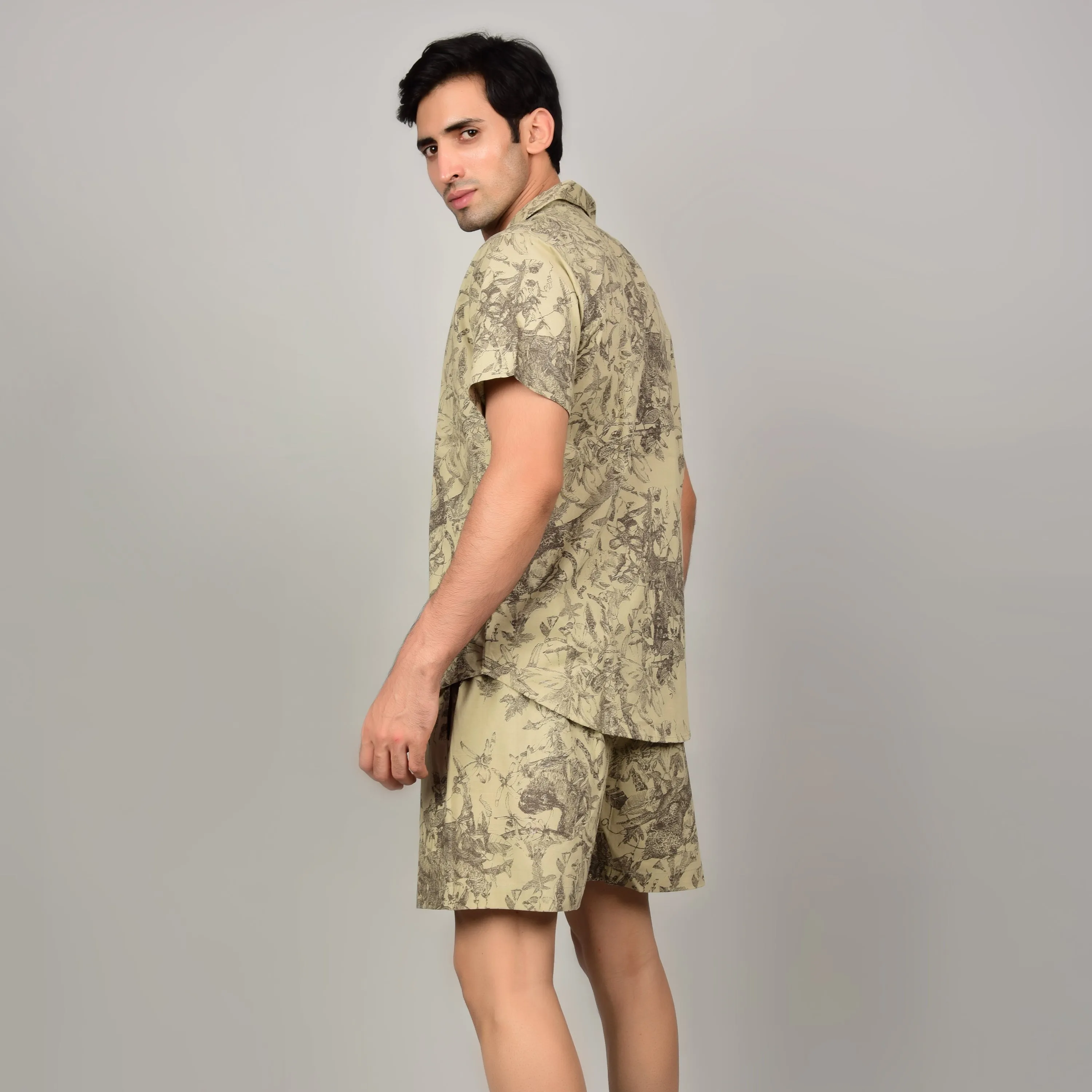 Men's Light Olive Cord Shirt & Short Set