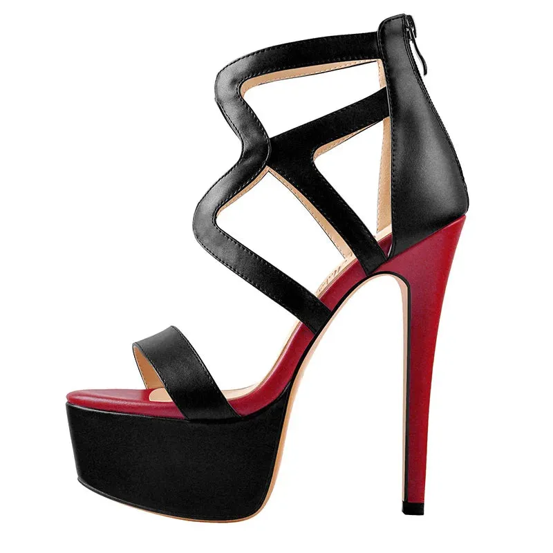 Patent Leather Platform Open Toe Ankle Strap Thin High Heel Sandals