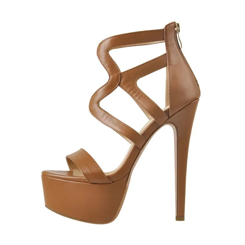 Patent Leather Platform Open Toe Ankle Strap Thin High Heel Sandals