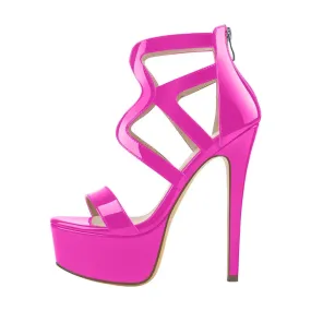 Patent Leather Platform Open Toe Ankle Strap Thin High Heel Sandals