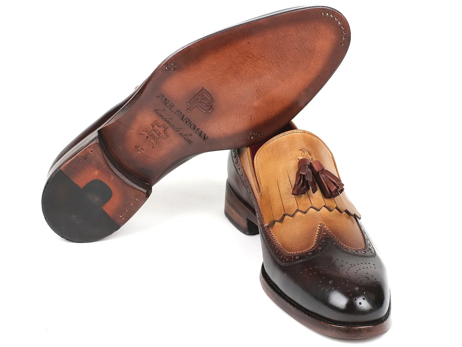 Paul Parkman Kiltie Tassel Loafer Beige & Brown