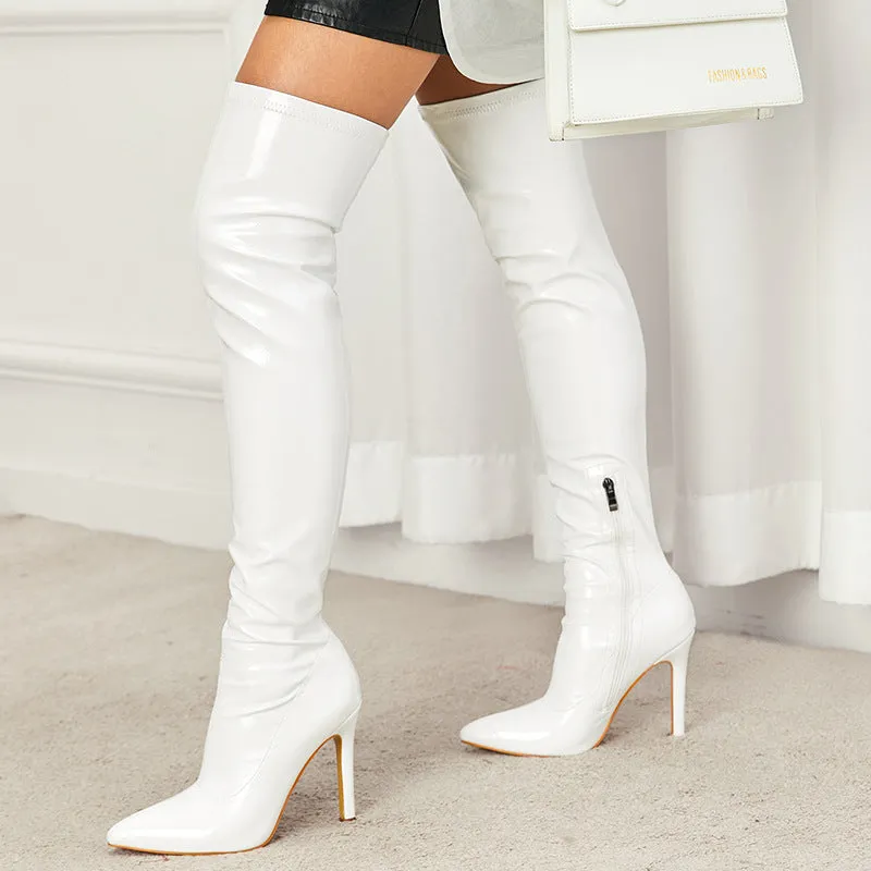 PU patent leather stiletto thigh boots