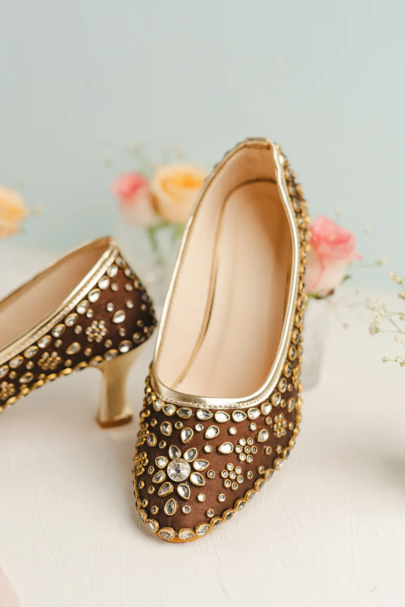 Stylish Stone beaded brown color heels