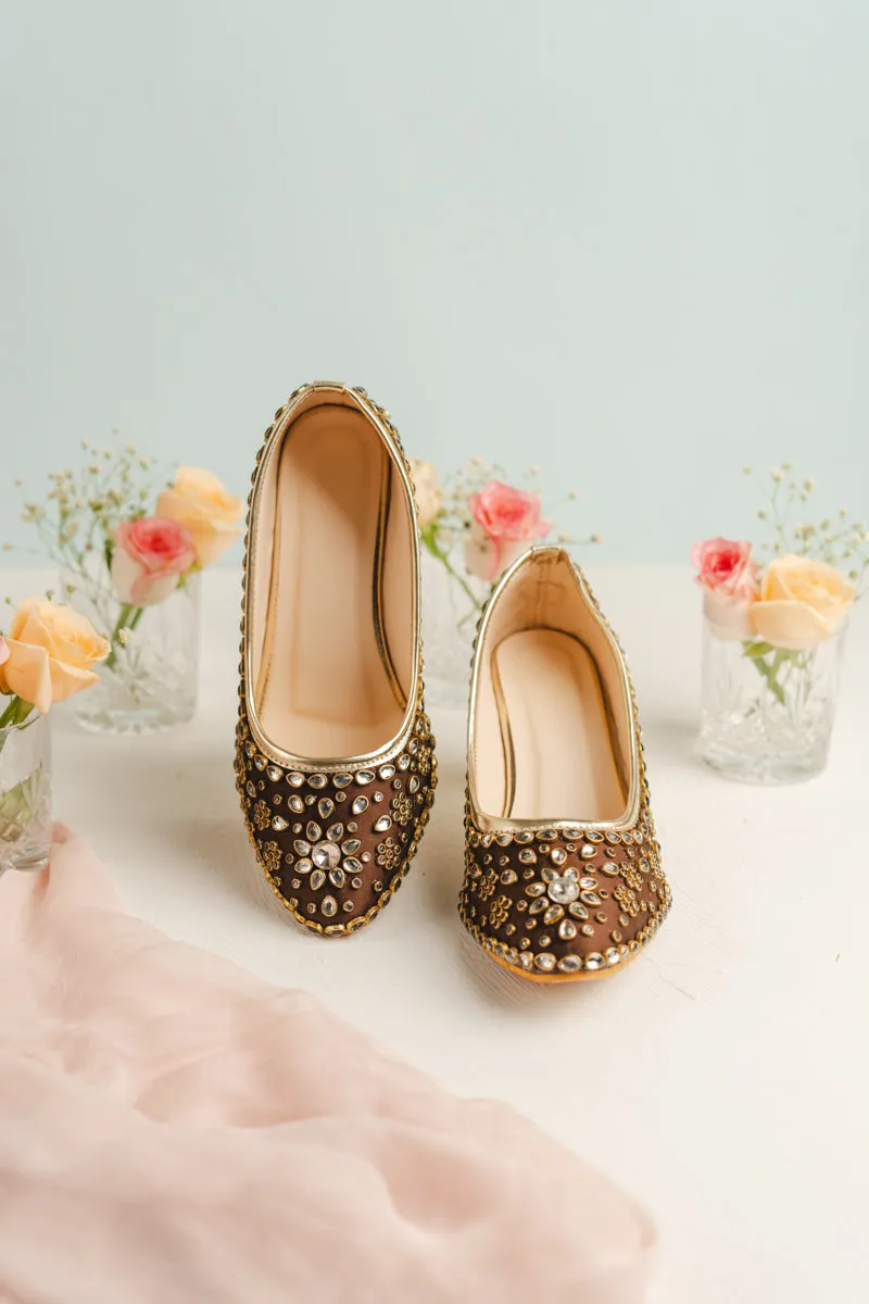 Stylish Stone beaded brown color heels