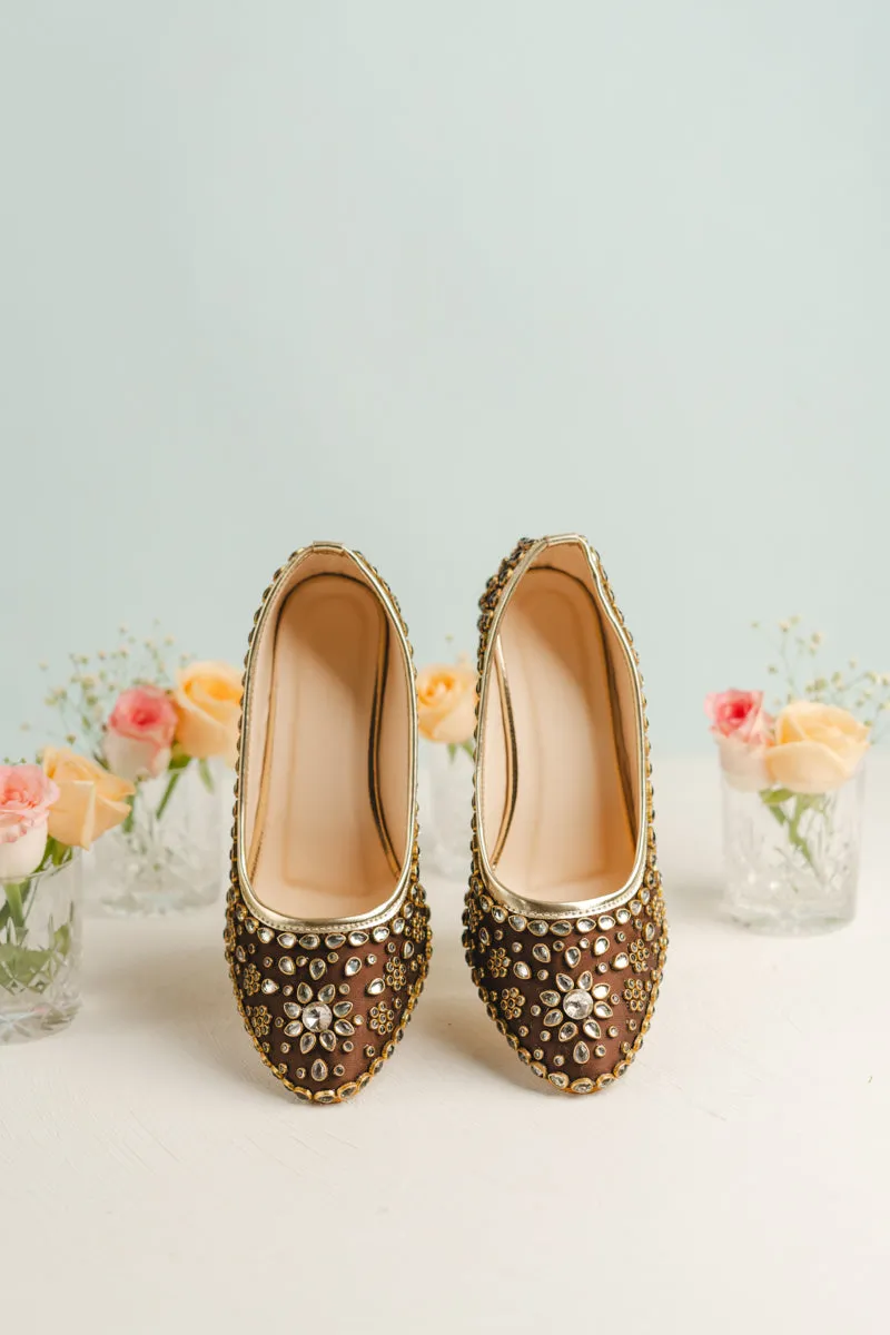 Stylish Stone beaded brown color heels