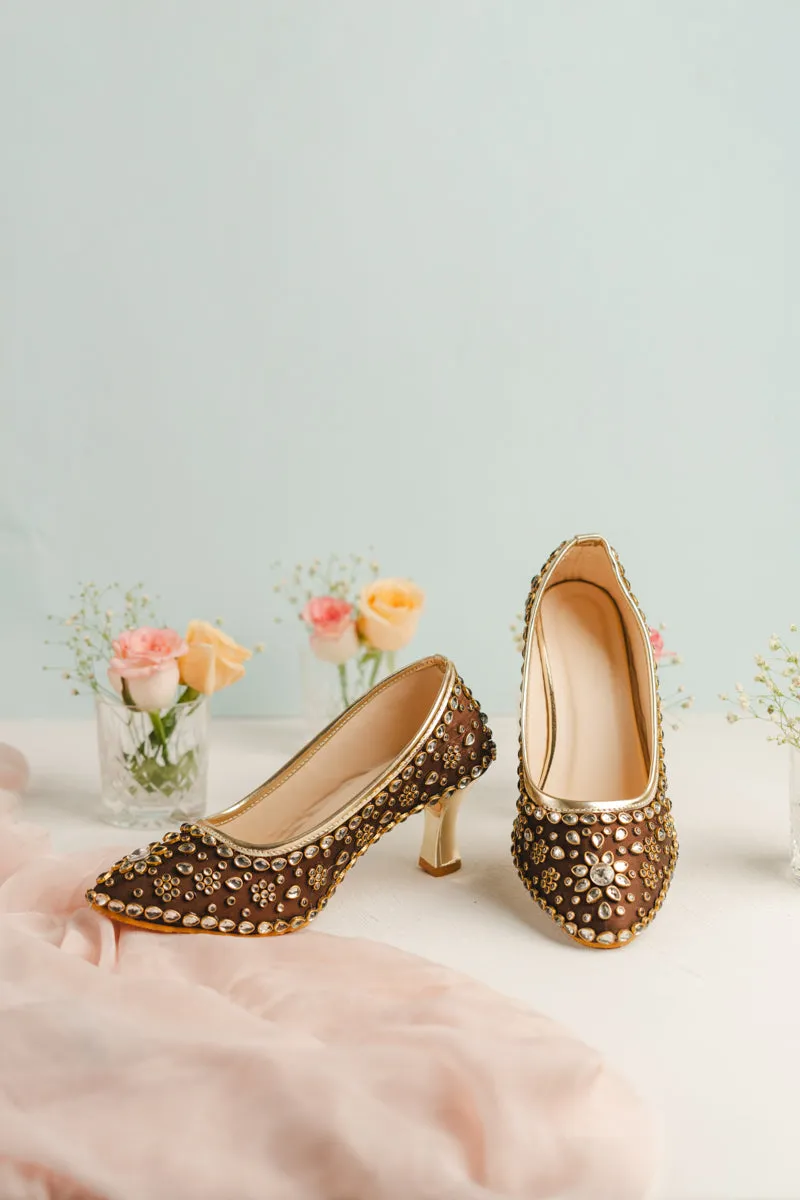 Stylish Stone beaded brown color heels