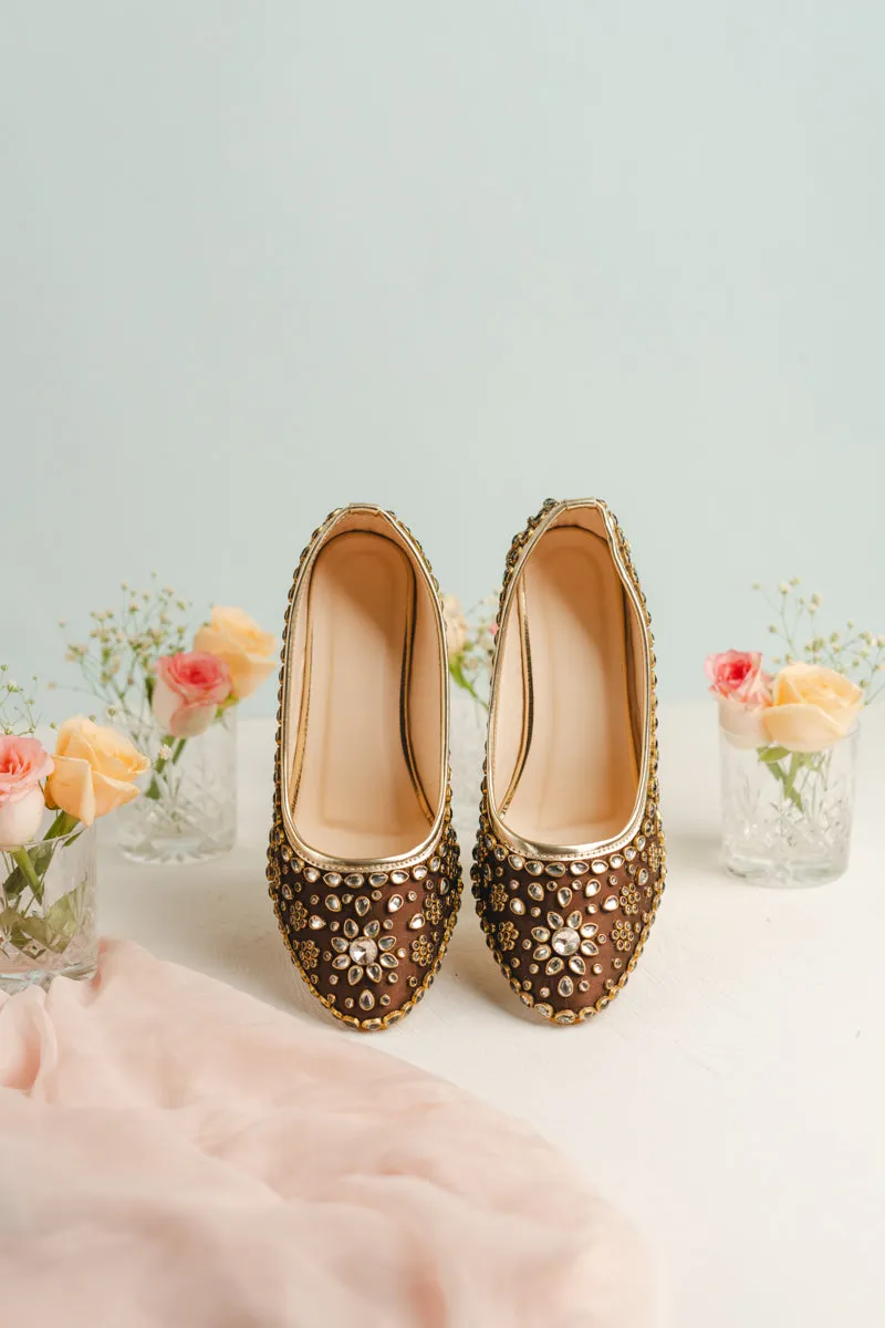 Stylish Stone beaded brown color heels