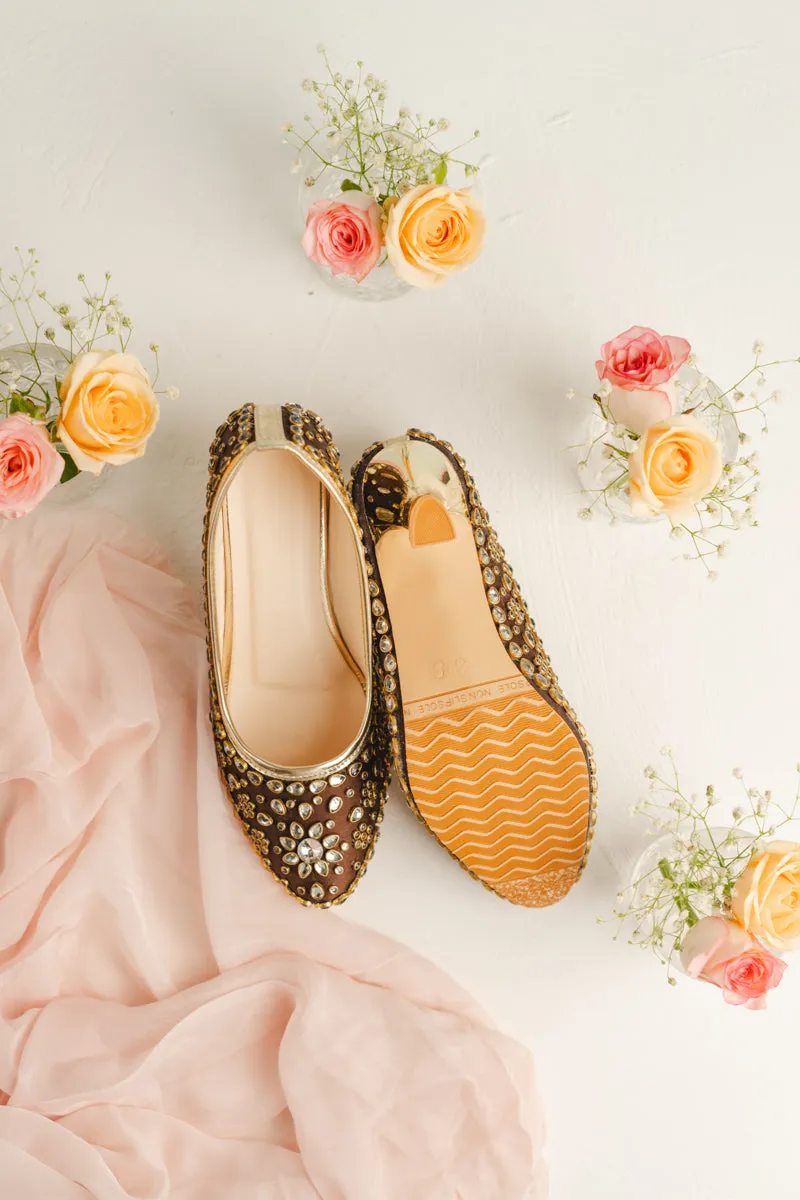 Stylish Stone beaded brown color heels