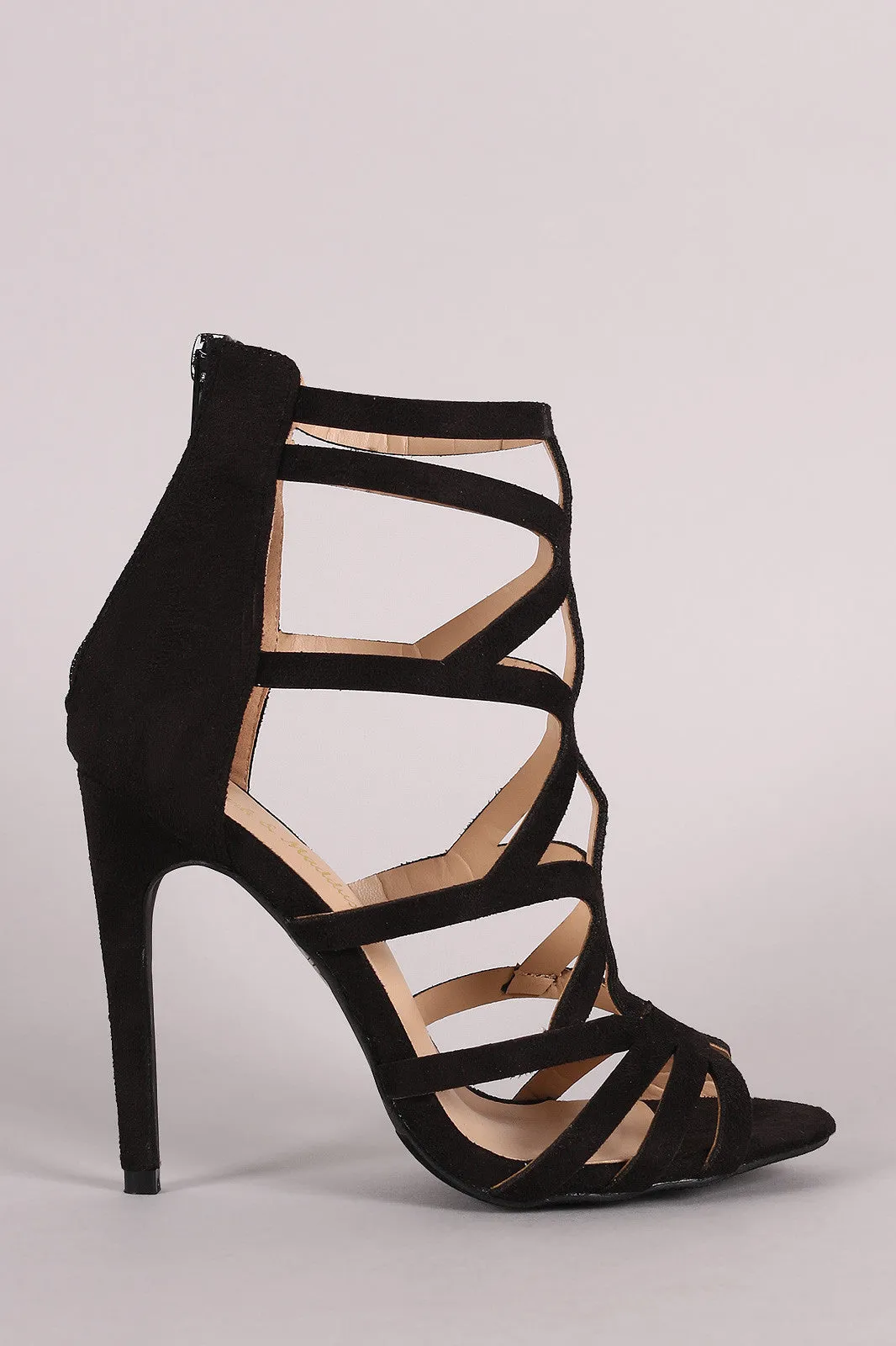 Suede Strappy Caged Stiletto Heel