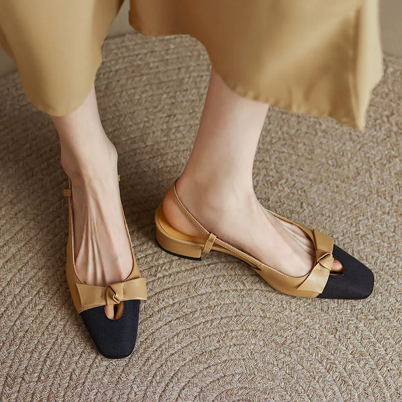 Versatile sandals with coloured bow for women with square toe