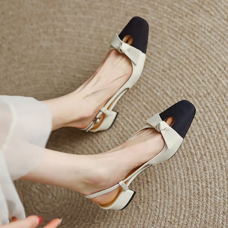 Versatile sandals with coloured bow for women with square toe